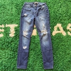 Refuge Women's Blue Distressed Skinny Jeans Size 4 Ripped Casual Denim
